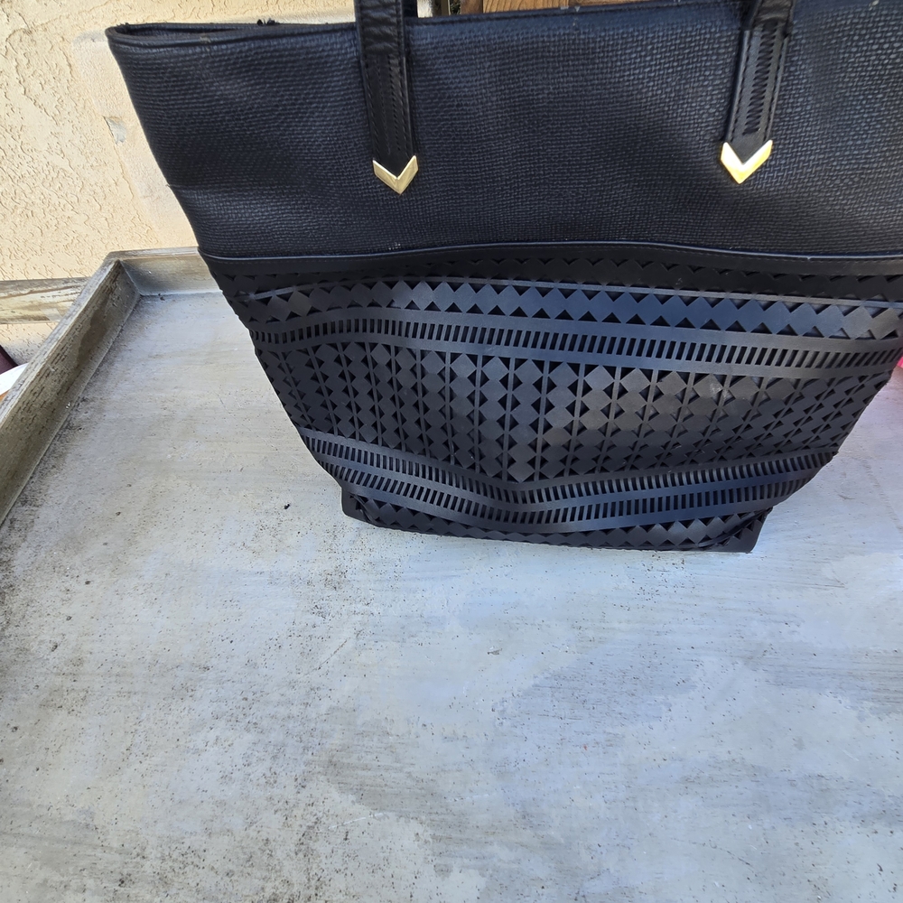 Stella & Dot Black Satchel, Lined And Gold Accents